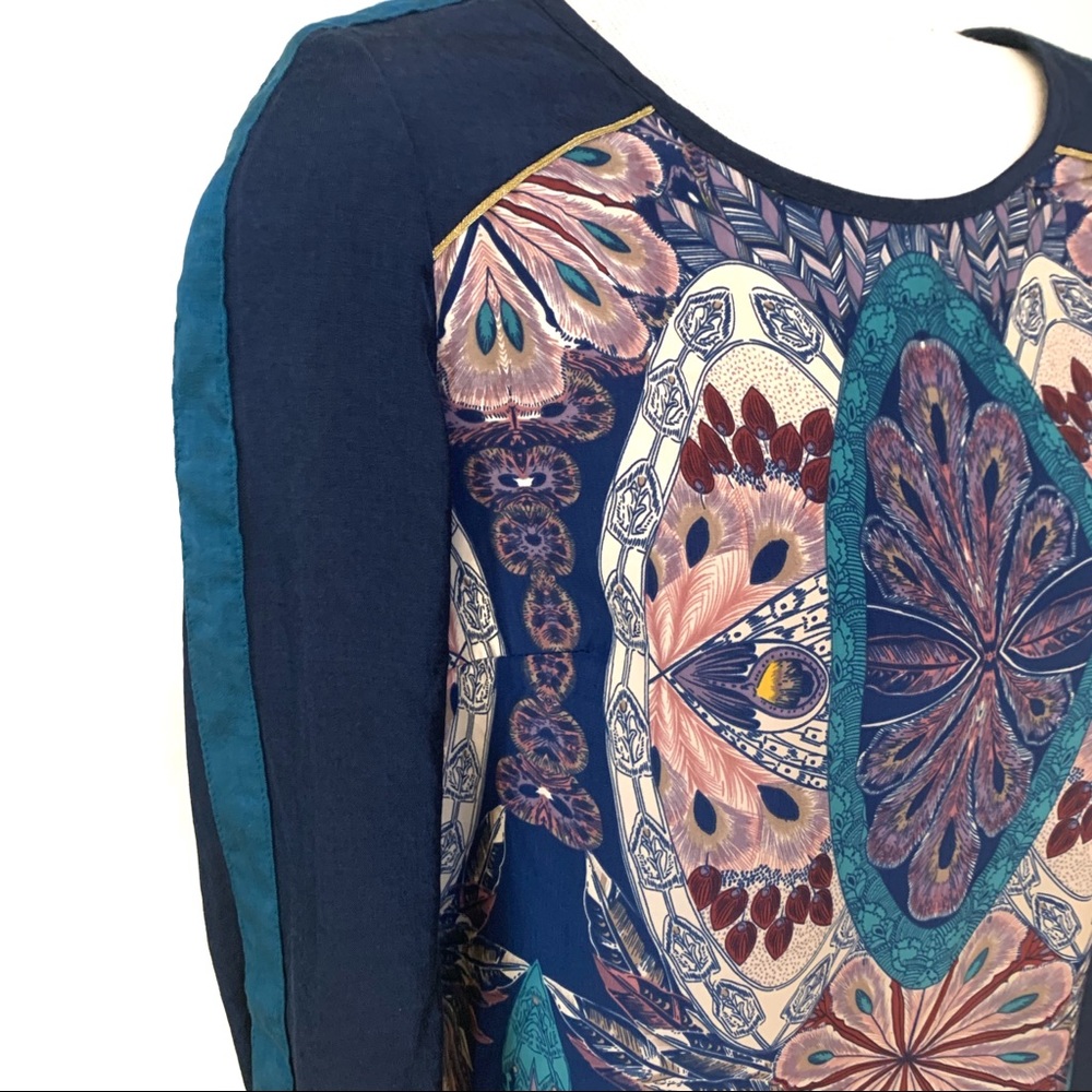 Color Block Navy Top with Multicolor Print Top - Picture 3 of 7